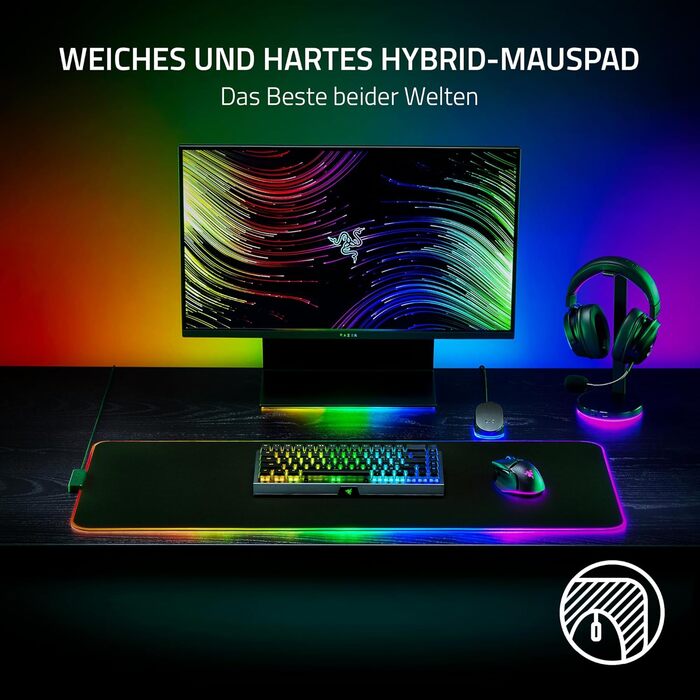 Гібридний ігровий килимок для миші з Razer Chroma RGB (гібридний килимок для миші, 19 зон підсвічування RGB, формат XL, нековзна н
