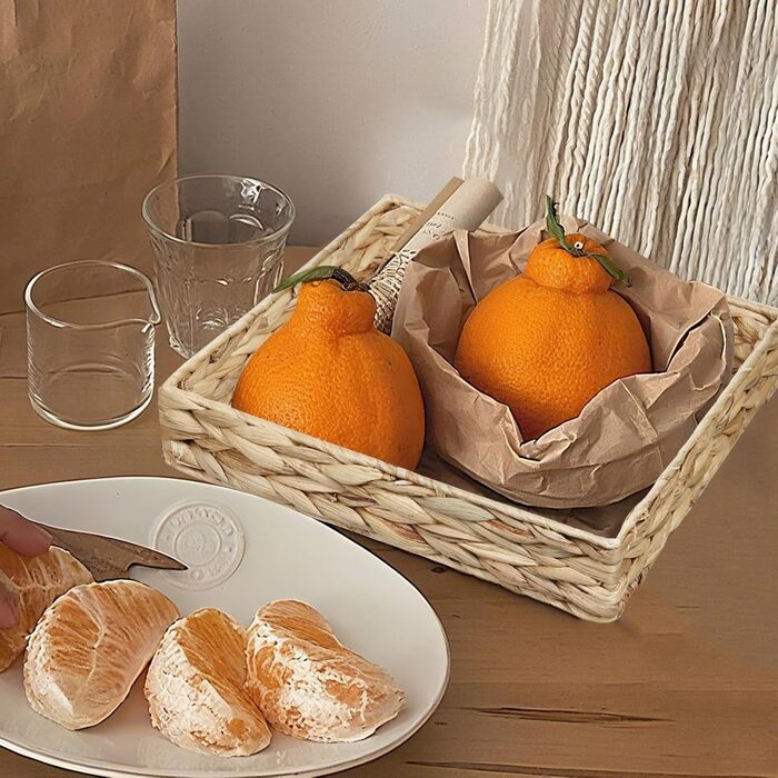 Набір із 3 підносів для зберігання, сплетених з водяного гіацинта та морської трави, квадратні декоративні підноси для подачі, кошики для зберігання ручної роботи з водяного гіацинта для вітальні, їдальні та ванної кімнати, кухні