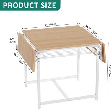 Розкладний обідній стіл YITAHOME, розкладний відкидний стіл з тримачем для зберігання та 4 регульованими ніжками, для 2-6 осіб, 120 x 78 x 75 см, жовтий дуб та білий