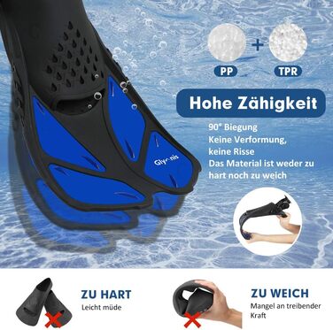 Ласти для сноркелінгу Glymnis, регульовані, для дорослих та дітей, короткі ласти для дайвінгу, плавання, сноркелінгу, розмір S/M (37-41), чорний/синій