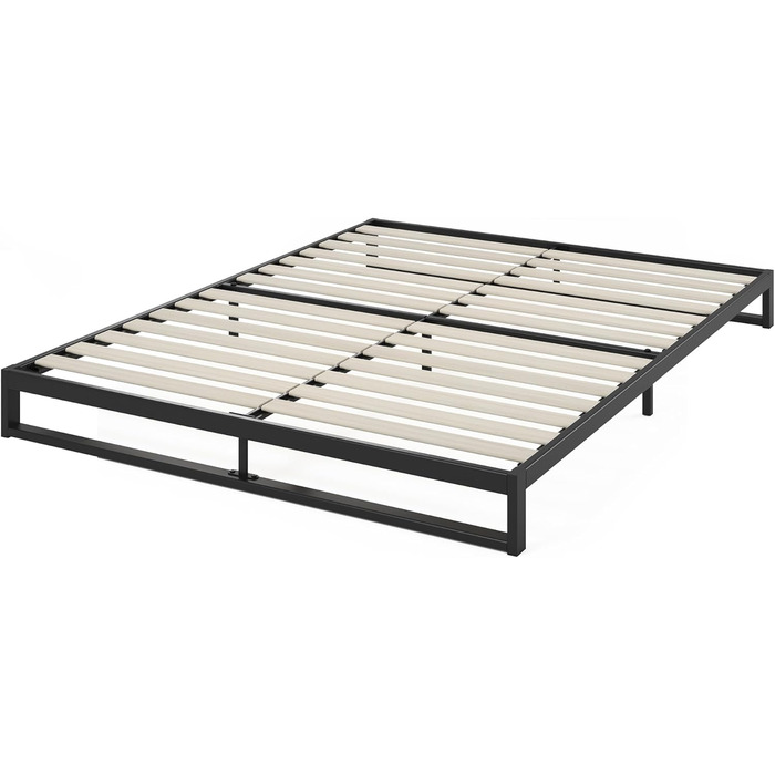 Ліжко Zinus Trisha каркас 140x200 см - 15 см низький профіль - металеве ліжко 140x200 з дерев&39яною рейковою основою - екологічно чиста упаковка та легке складання - чорний 140 x 200 см мінімалістичний