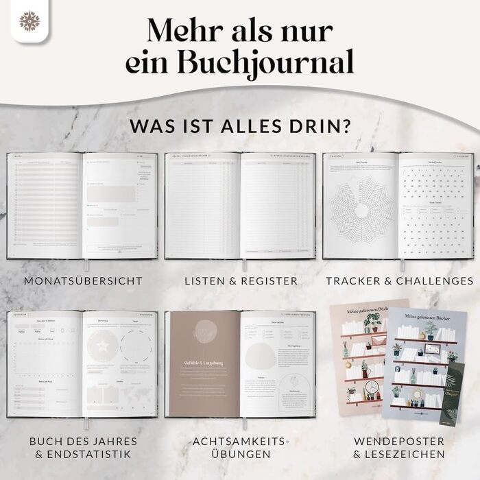 Книжковий клуб LIFE COMPASS - Щоденник читання та книжковий журнал MAGIC - Тверда палітурка DIN A5 Щоденник для дорослих - Трекер читання книжкового клубу - Booktok