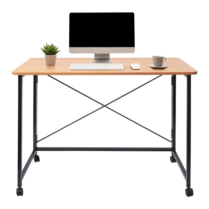 Розкладний стіл на колесах, 100x50 см, складний стіл, маленький, вантажопідйомність до 100 кг компактний мобільний комп&39ютерний стіл з гальмами для домашнього офісу, кухні, балкону, кемпінгу (білий/тик) (тикове дерево)