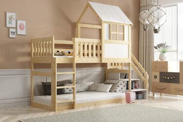 Ліжко-горище Interbeds 200x90 см з гіркою та сходами Двоярусне ліжко Дерев&39яне ліжко Дитяче ліжко з рейковою основою Ігрове ліжко (зі сходами)