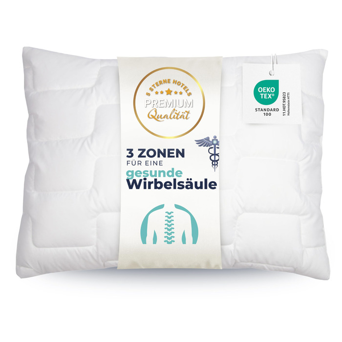 Подушка ZOLLNER Deluxe - 3-зонна - Зроблено в Європі - Поліестер - Можна прати при температурі до 95C - 70x90 см - Готельна якість - Сертифіковано Oeko-Tex 70 x 90 см Біла