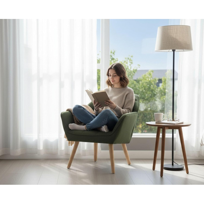 Акцентне крісло-крісло, м&39яке крісло для читання з дерев&39яними ніжками та лляним покриттям, крісло для читання, одномісний диван, крісло під телевізор для вітальні, спальні, затишне місце, зелений 1 зелений