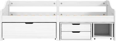 Дитяче ліжко Festnight з 3 шухлядами, ліжко з місцем для зберігання, дитяче ліжко Senta, молодіжне ліжко, ліжко 90x200, сосна натуральна, кушетка, гостьове ліжко, односпальне ліжко з шухлядами, функціональне ліжко, двоярусне ліжко, білий колір 90x200 см, 