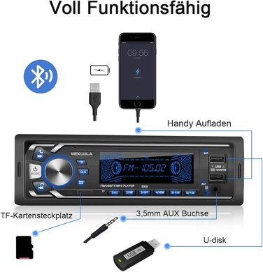 Автомобільна стереосистема з Bluetooth гучний зв'язок, універсальний автомобільний стереофонічний вбудований мікрофон 1 Din, автомобільна стереомагнітола 4X60 Вт Ricever, USB/TF/FM/AUX/WMA/WAV/MP3 медіаплеєр синій