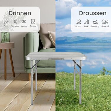 Складаний кемпінговий стіл Homecall 75 x 55 x 63/25 см, регульована по висоті алюмінієва, складна, стільниця з МДФ, витримує вагу до 30 кг, підходить для саду, пікніка, пляжу, балкону, кухні, 75 x 55 x 63 см