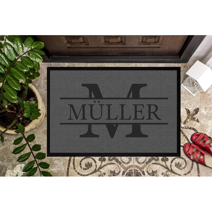 Персоналізований килимок для дверей з іменем та ініціалами прізвища, нековзний та миється, білий, 60x40 см, Сімейний 1, Білий