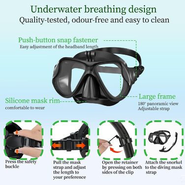 Набір для дорослого з маскою для підводного плавання, комплект для підводного плавання з маскою для дайвінгу та сухим снорклінгом, маска для підводного плавання з кріпленням для камери, маска для підводного плавання із загартованого скла із захистом від з