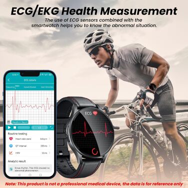 Чоловічий смарт-годинник з ЕКГ HDR-монітором артеріального тиску круглий AMOLED-смарт-годинник 1,43 дюйма зі шкіряним ремінцем, водонепроникний, пульсометр, крокомір, функція телефону, фітнес-годинник, сумісний з Android/iOS, чорний