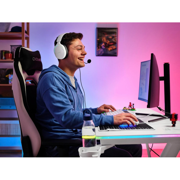Ігровий стіл Trust Gaming GXT 709W Luminus RGB зі світлодіодним підсвічуванням, 10 режимами, живленням від USB, білий ігровий стіл з гарнітурою та підставкою для чашок, 120 x 60 см, комп&39ютерний стіл для офісу, геймерський 120 x 60 см - RGB білий
