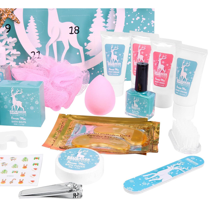 Різдвяний календар краси BRUBAKER Cosmetics 2025 - XXL різдвяний календар здоров&39я для жінок та дівчат - 24 засоби догляду за тілом та спа-аксесуари - м&39ятно-блакитний