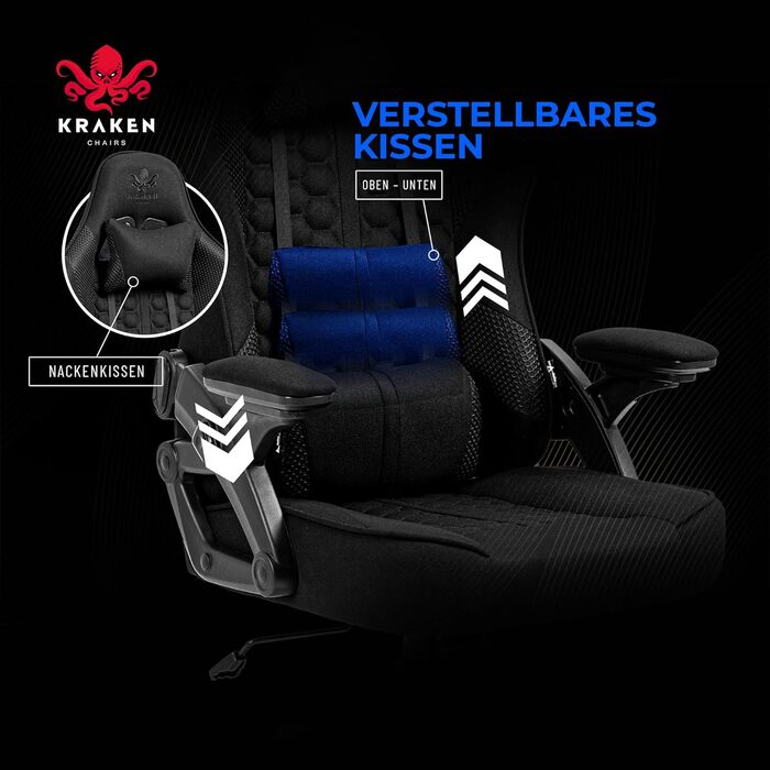 Тканина для ігрового крісла - Чорна - Офісне крісло - Ергономічне комп&39ютерне крісло для геймерів - Вантажопідйомність 130 кг - Ігрове крісло - Ігрове крісло - Ергономічне ігрове крісло - Ігрове крісло - ПК крісло