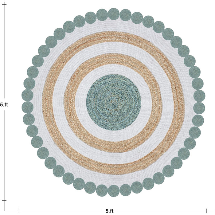Килим з важкого матеріалу, гофрований, круглий, 30,5 см, бежевий, чорний, круглий килим, килим кілім, гребінчастий край, джутовий