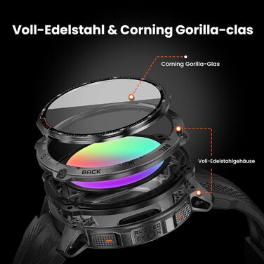 Розумний годинник KOSPET Tank T4 GPS для чоловіків, повністю з нержавіючої сталі, 6 супутників та офлайн-карти, водонепроникність 10 атм (занурення до 45 м), 50-денний час роботи від батареї, дзвінки Bluetooth, цілодобовий монітор серцевого ритму/сну, чор