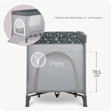 Дитяче ліжечко Momi BELOVE для дітей вагою до 15 кг, Ш65 x Д125 x В78 см (складається 21 x 23 x 80 см), дитяче ліжечко з матрацом, 2 колеса, сумка для транспортування сірого кольору
