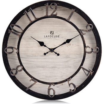 Настінний годинник Lafocuse Vintage безшумний чорний, ретро великі підняті 3D цифри, кантрі стиль безшумний пошарпаний шикарний ан