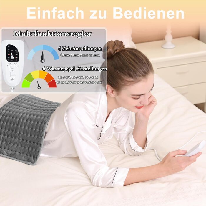 Грілка, грілка з автоматичним вимкненням, грілка для спини, шиї, плечей, живота, м&39яка фланелева поверхня (30 x 60 см) 30x60 см Темно-сіра