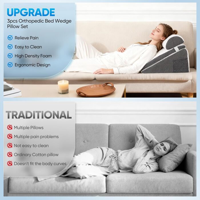 Регульована клиноподібна подушка, подушка для читання для ліжка та дивана, ергономічна подушка для спини з піною з ефектом пам&39яті для підтримки спини під час відпочинку, гри, читання або перегляду телевізора