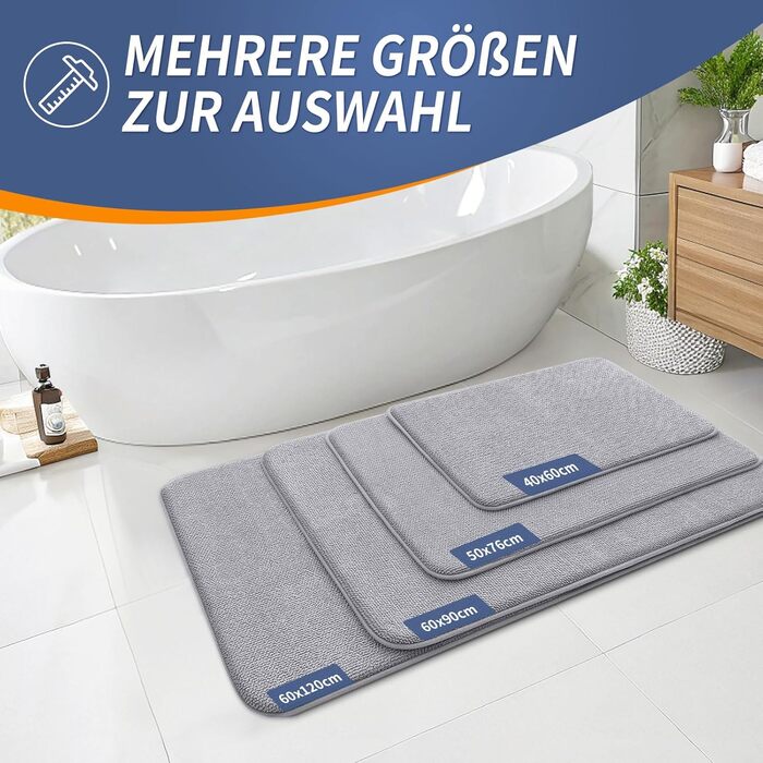 Килимок для ванної кімнати Homaxy з піни з ефектом пам&39яті, м&39який килимок для ванної, нековзний, можна прати, товстий килимок для ванної, абсорбуючий килимок для ванної, килимок для душу для ванної кімнати - 40x60 см, сірий