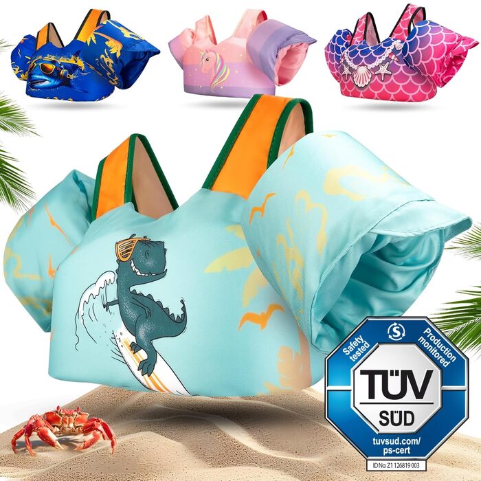 Дитячий рятувальний жилет KIDVERSE 3-6 років - Перевірена якість - Рятувальний жилет з плавучими крилами для дітей - Допоміжний засіб для плавання для хлопчиків та дівчаток вагою до 30 кг - Жилет для плавання для дітей - Для тренувань з плавання зеленого 