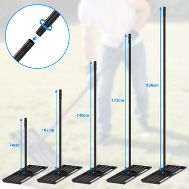 Вирівнювальний граблі Rasen Rakel з нержавіючої сталі для видалення піску та підсипки газону, 75x25 см, ручка 200 см - чорний