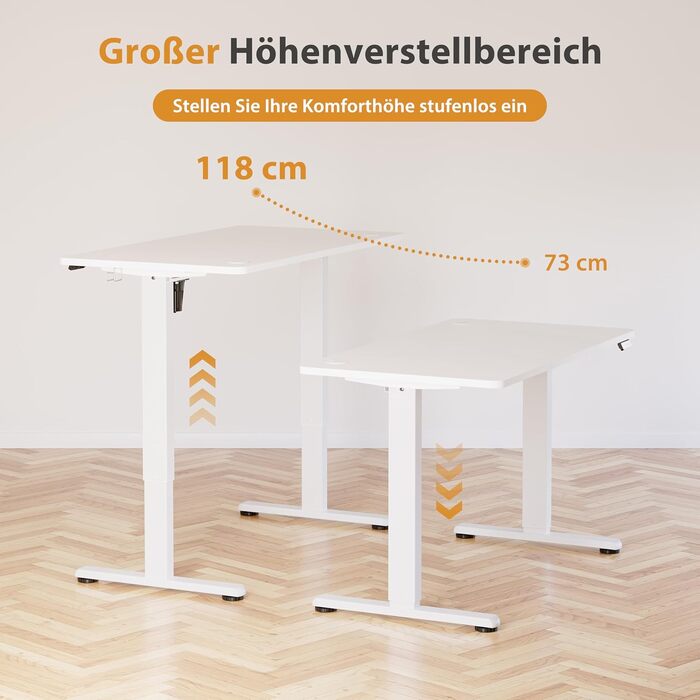 Стіл з регульованою висотою 120 x 60 см, стіл з електричним регулюванням висоти та функцією пам&39яті, стіл для роботи стоячи, регульований стіл, комп&39ютерний стіл для офісу, стіл для роботи стоячи, білий 120 x 60 см