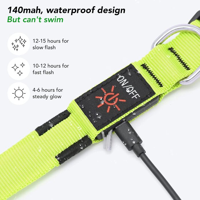 Світлодіодний нашийник для собак KOSKILL, акумуляторний, USB, водонепроникний, світиться, регульований, супер яскравий, для середніх і великих собак (зелений, M)