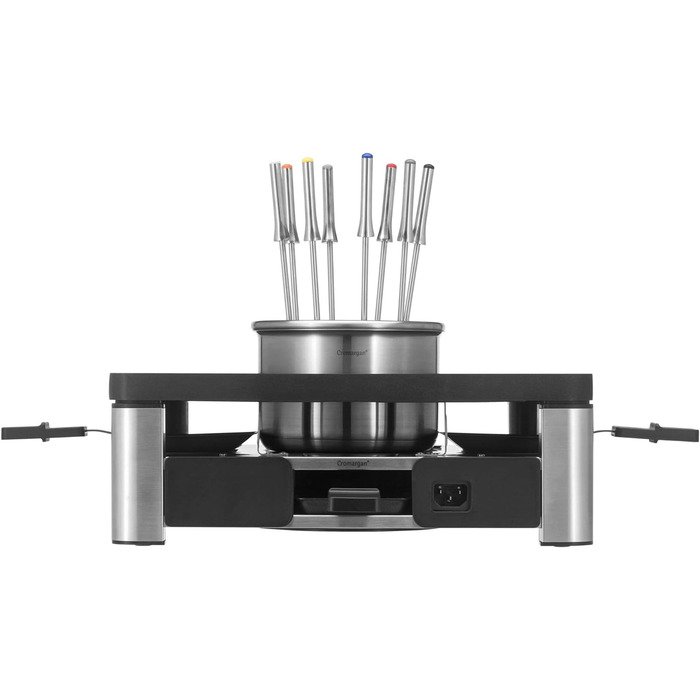 На 8 осіб, раклет фондю комбо, електричний, контроль температури, освітлення, 1800 Вт, компактний, матовий з нержавіючої сталі, 3in1 Gourmet Station