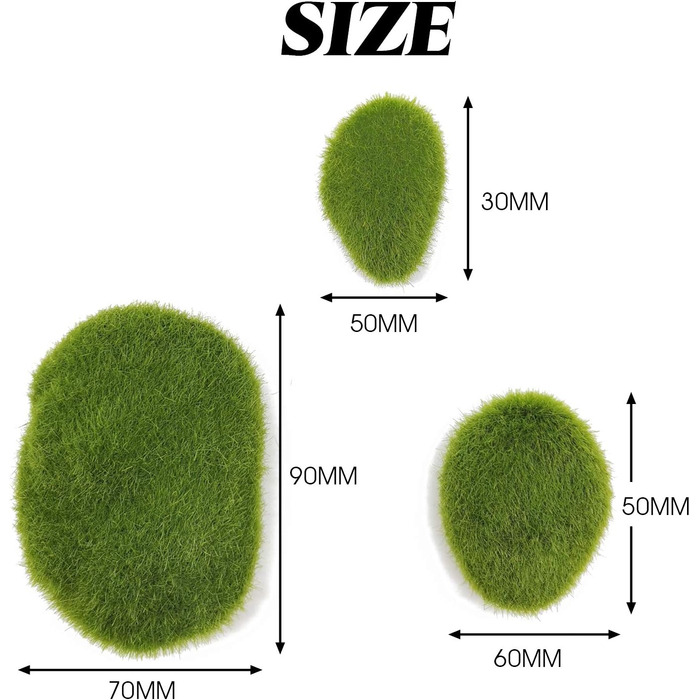Камені зі штучного моху TIHOOD, 3 розміри. Декоративні кульки із зеленого моху. Камені із зеленого моху. Камені зі штучного моху для квіткових композицій, казкових садів і ремесел, 30 шт.