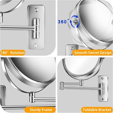 Косметичне дзеркало AusDaur настінне 8-дюймове косметичне дзеркало зі збільшенням /10 шт. Дзеркало для гоління на 360 настінне хромоване - ідеально підходить для ванних кімнат, спалень, готельних номерів і гардеробних кімнат