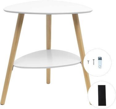 Приставний столик Диванний столик Журнальний столик Тумбочка Тумбочка біля ліжка Журнальний столик з 2 полицями Дерев&39яні ніжки МДФ 50x40x55 см Білий