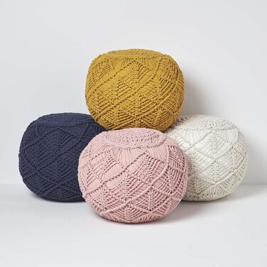 Пуф Homescapes Crochet Pouf, натуральний, кругла підлогова подушка 35 x 40 см у стилі бохо, декоративна підставка для ніг у стилі макраме, в&39язаний гачком пуф зі 100 бавовни, в&39язаний гачком пуф/в&39язаний табурет 35 x 40 см натуральний