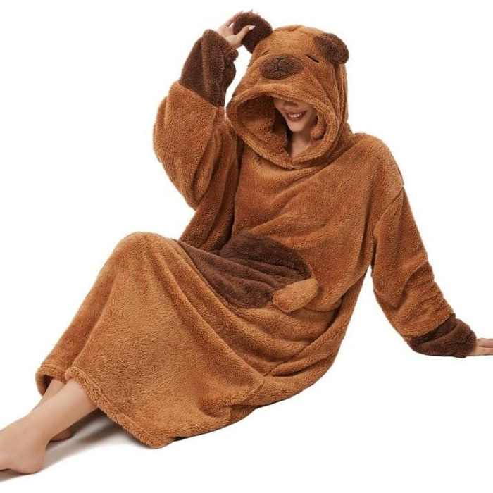 Великогабаритна ковдра з капюшоном, светр, картата, унісекс, з великою кишенею для телевізора, ковдра, універсальний розмір, подарунок на зиму, Cocooning Capybara One Size