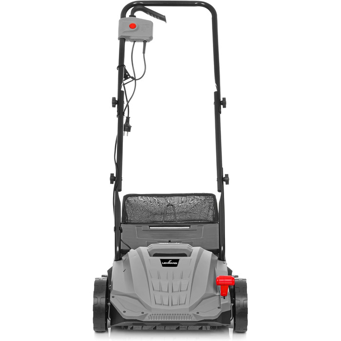 Вертикутер та аератор для газону LEHMANN 2-в-1, 1500 Вт, ширина захвату 32 см, 4 рівні глибини обробки, з травозбірником 30 л, кулькопідшипникові ножі та аераційна валки, сірий колір