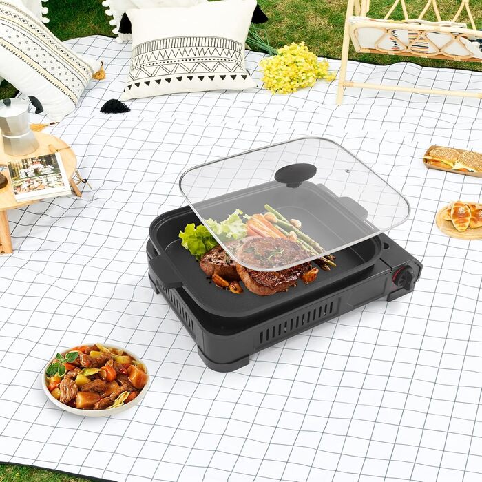 Кемпінгова плита та газовий гриль 2-в-1, газовий гриль-сковорода, кемпінгова плита для кемпінгу, гриль для барбекю, портативний настільний газовий гриль, гриль для барбекю на бутані