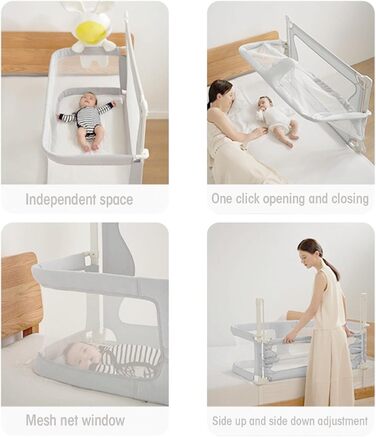 Дитяча колиска 3-в-1, нічна колиска, нічне ліжко, дихаюча сітка, міцний алюміній, легко складається, портативна, стабільна та безпечна, нічне ліжко для новонароджених (сіра) сірого кольору