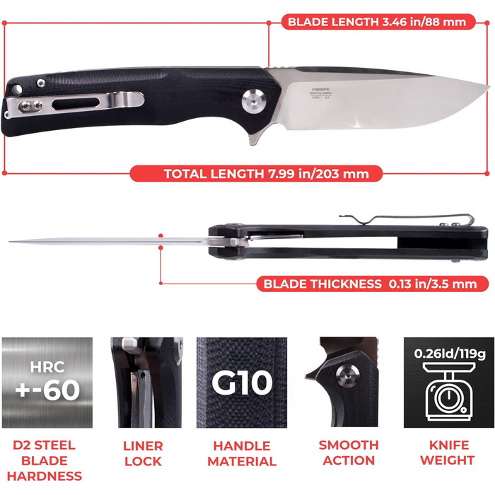 Кишеньковий ніж Ganzo Firebird FH91-BK Сталеве лезо D2 Ергономічна рукоятка G10 протиковзка з кліпсою Кемпінг Риболовля Мисливське