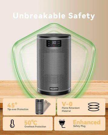 Енергозберігаючий електричний обігрівач, керамічний нагрівальний елемент PTC потужністю 1500 Вт, 4 режими, портативний обігрівач з термостатом, захист від перегріву та перекидання, 8-годинний таймер, для використання в приміщенні, чорний