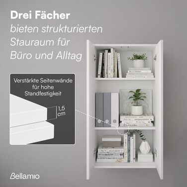 Багатофункціональна шафа Bellamio Ais, ширина 60 см вузька шафа для документів побутова шафа з 3 відділеннями білого кольору універсальна шафа 110 60 33 см настінна шафа з дверцятами, що відкриваються натисканням шафа для взуття, біла, 3 відділення