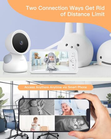 Монітор ARENTI з 4 камерами та додатком 2K/3MP, 5-дюймовий відеоняня Wi-Fi PTZ 355, автоматичне відстеження, виявлення плачу, датч