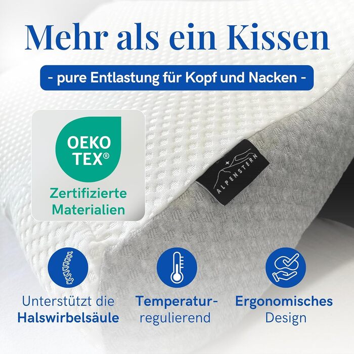 Ортопедична подушка для підтримки шиї, подушка з піни з ефектом пам&39яті, ергономічна подушка для шиї від болю в шиї, підходить для сну на спині, животі та на боці - в комплекті чохол (подушка)