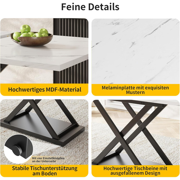 Розкладний обідній стіл Merax (120-16080 см), прямокутний мармуровий обідній стіл для 6-8 осіб, для кухні та вітальні, мармур