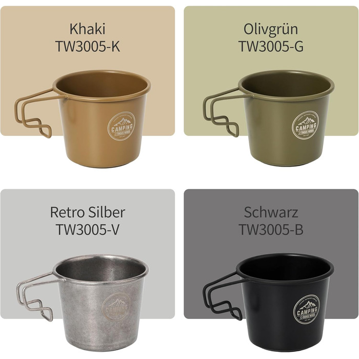 Кухоль з нержавіючої сталі Thous Winds Sierra, набір із 2 кемпінгових кухлів для активного відпочинку з підвісною ручкою, що штабелюється, портативний, легкий туристичний кухоль об&39ємом 350 мл, екологічно чистий кухоль для активного відпочинку - хакі