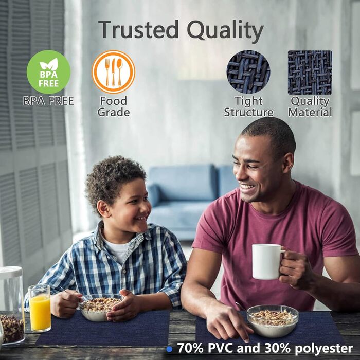 Серветки, що миються Набір з 6 серветок Протиковзка серветка ПВХ Термостійка серветка для столу, S01 Navy blue S01 Navy blue 6 шт.