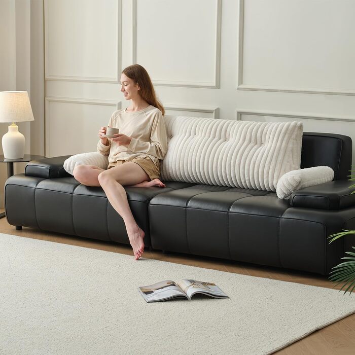 Подушка-книжка Z-hom, клиноподібна подушка, подушка для читання для ліжка та дивана, затишна подушка для спини, практична бічна кишеня, знімний чохол, з круглою подушкою для голови (версія з довгим ворсом, 150 * 50 * 20 см) 150*50*20 см