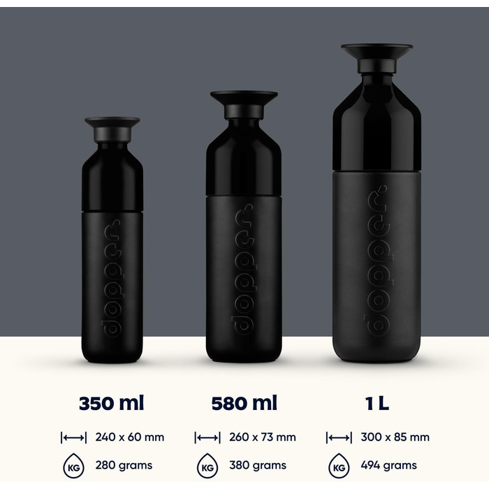 Термос Dopper Insulated 580 мл, яскраво-чорний - Двостінний, герметичний, зберігає напої холодними 24 години/гарячими 9 годин - Пляшка для пиття з нержавіючої сталі - Термокружка - Кружка для кави - Вода, чай 580 мл, чорний