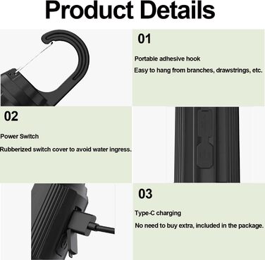 Швидкості відкритий кемпінговий ліхтар акумуляторний світлодіодний ліхтар портативний USB акумуляторний підвісний ліхтар міні-лампи для намету (3 шт.), 3